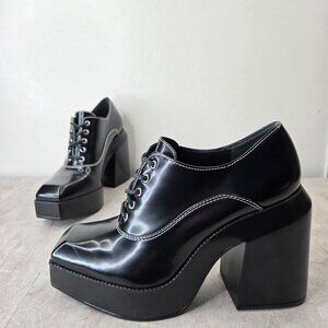 GB Oxford Platform Pumps 8.5 Black Lace Up Y2k Grunge Chunky Block Heel Booties